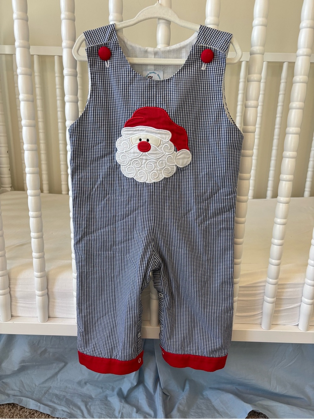 Christmas Santa Appliqué Long-all Smock Monkey